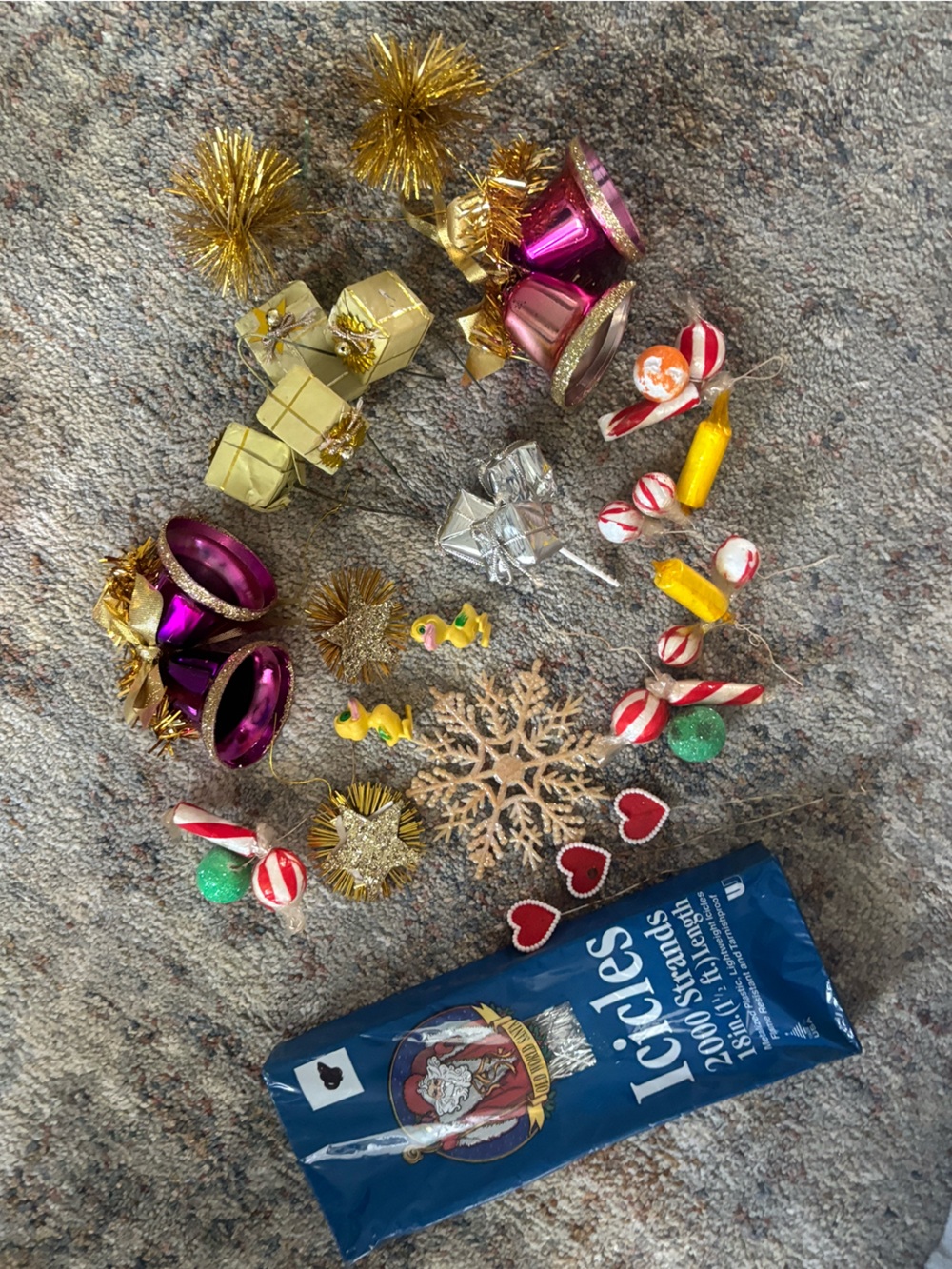Vintage MCM Christmas wreath picks & ornaments tinsel icicles
